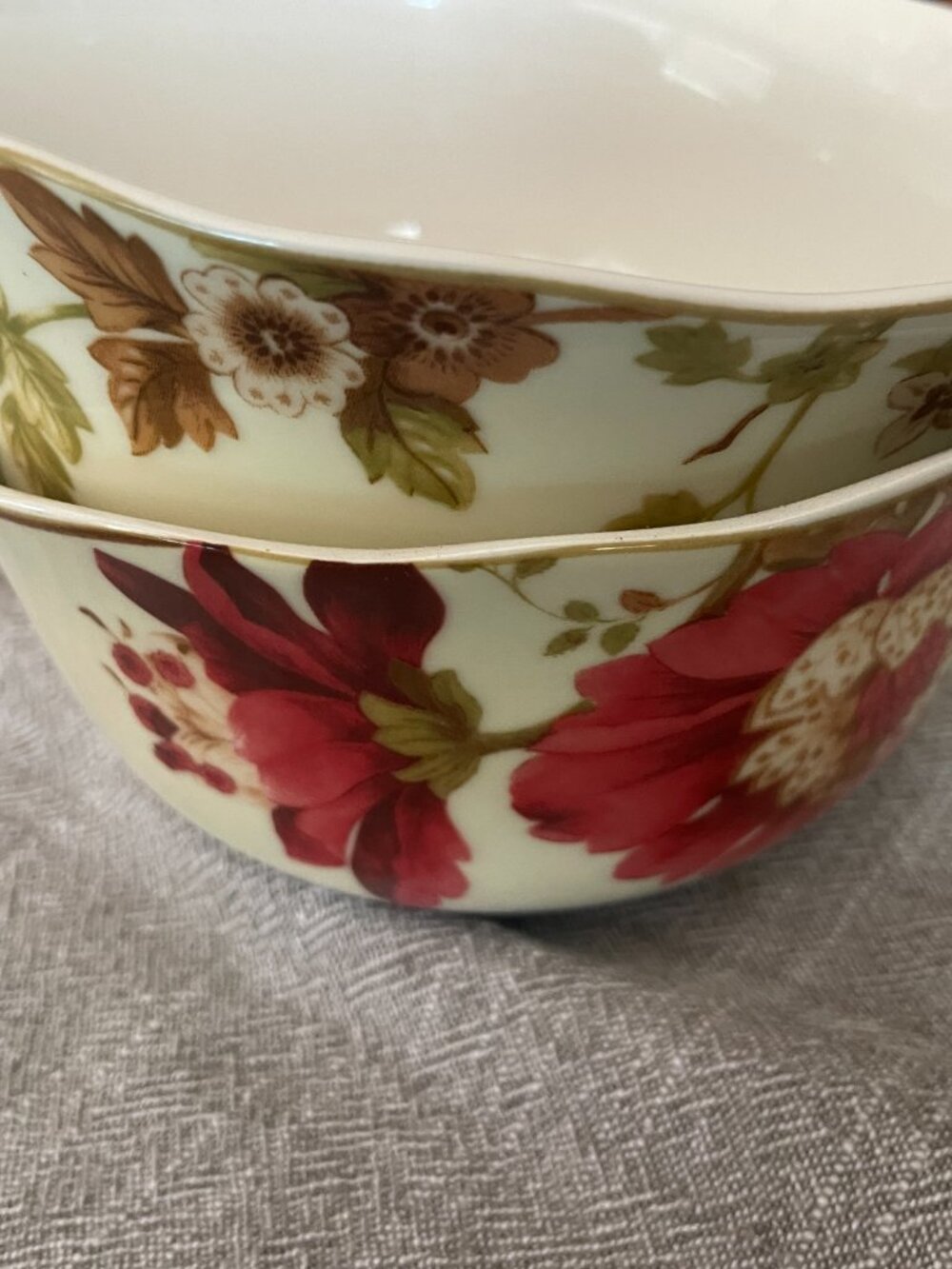 (2) 222 Fifth LUTECE Cereal/Soup Bowls Matches Fleur Rouge Butterfly!